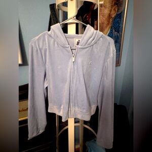 New without tag Y2K Juicy Couture Light Blue Velour Hoodie XL Rhinestone Logo